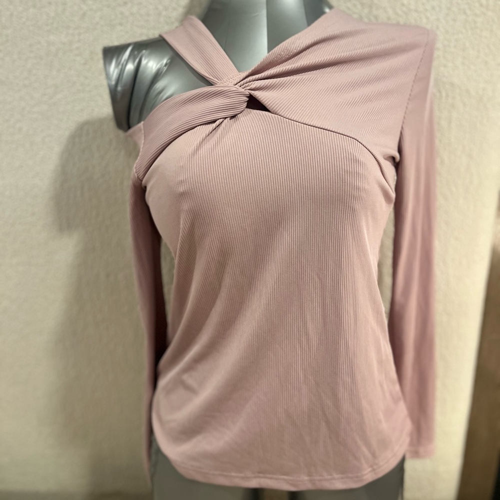SHEIN Dusty Pink One-Shoulder Twist Long Sleeve Top